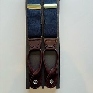 Navy Elastic Suspenders with Leather trim